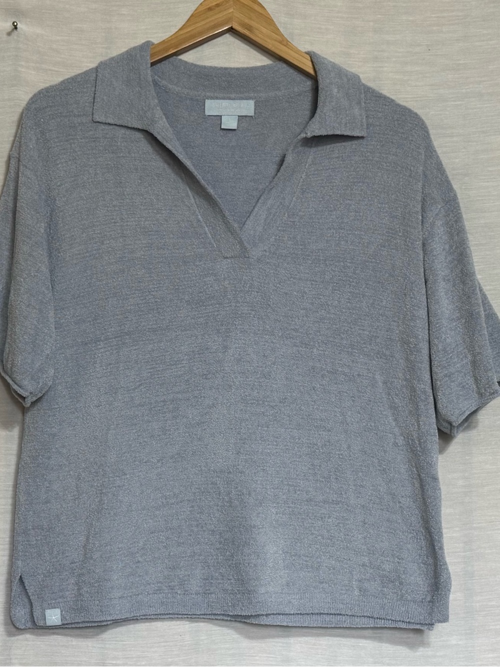 Barefoot Dreams CozyChic Ultra Lite Blue Gray Collared Top XS NWOT